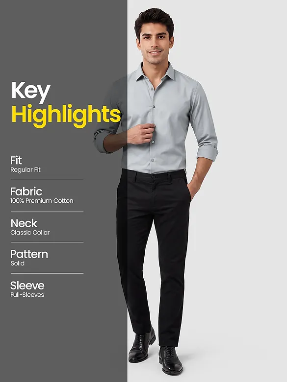 Grey - Plain Cotton Shirts