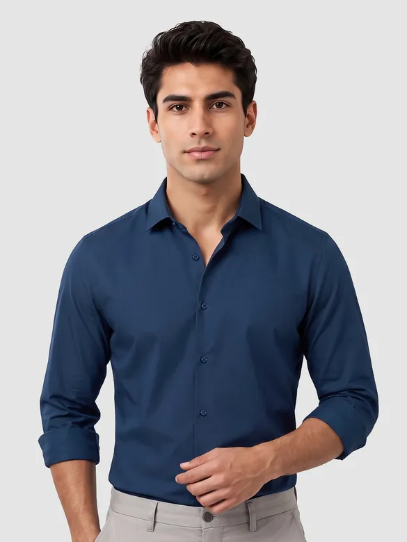 Navy Blue - Plain Cotton Shirts