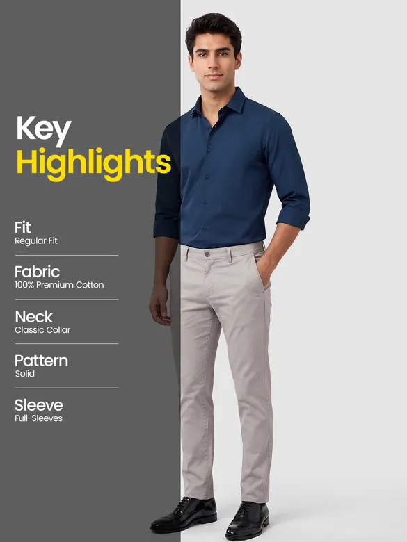 Navy Blue - Plain Cotton Shirts