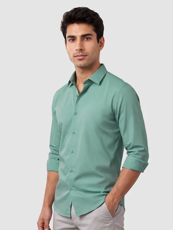 Pista Green - Plain Cotton Shirts