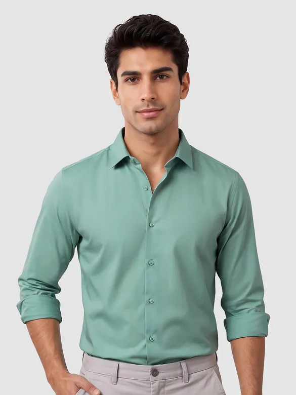 Pista Green - Plain Cotton Shirts