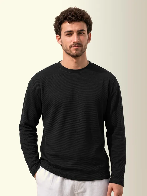 Black Recycled Full Sleeves Relaxed T-Shirt