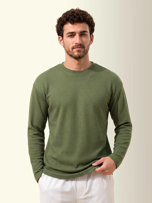 Olive Green Recycled Full Sleeves Relaxed T-Shirt