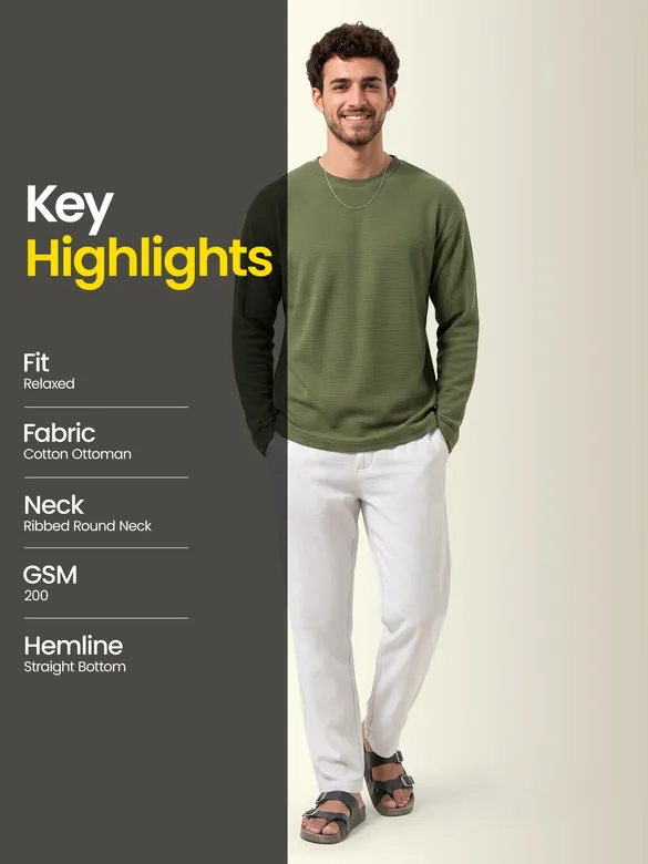 Olive Green Recycled Full Sleeves Relaxed T-Shirt