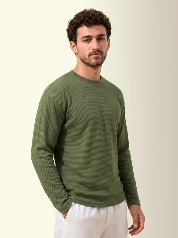 Olive Green Recycled Full Sleeves Relaxed T-Shirt