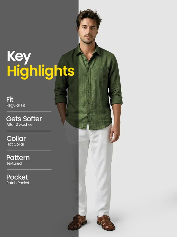 Dark Olive Linen Textured Shirt