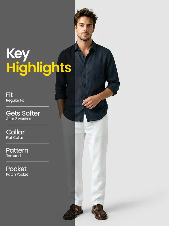 Navy Linen Textured Shirt