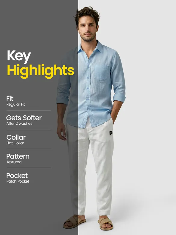 Sky Blue Linen Textured Shirt