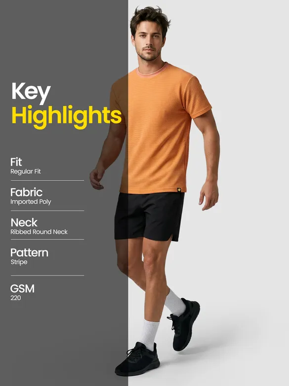 Orange Jacquard Striped T-Shirt
