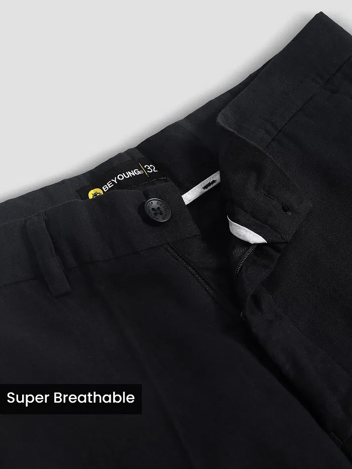 Black Textured Summer Pants