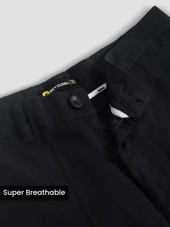 Black Textured Summer Pants