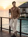 Beige Textured Summer Pants