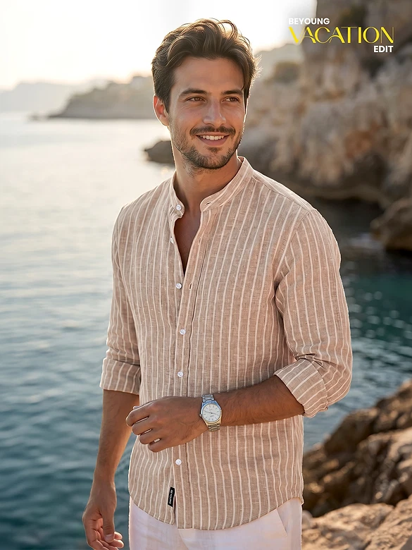 Brown Linen Striped Shirt