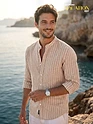 Brown Linen Striped Shirt
