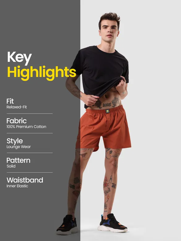 Plain Rust Orange Mens Boxer