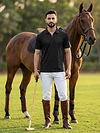 Black Geometric Jacquard Textured Zipper Polo T-Shirt