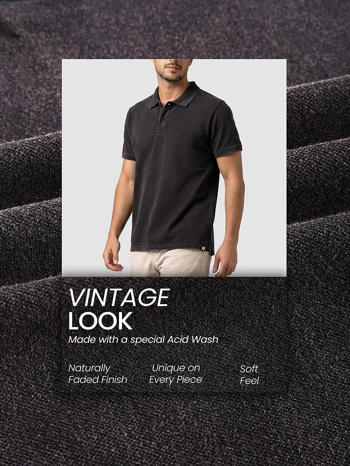 Black Acid Wash Polo T-shirt
