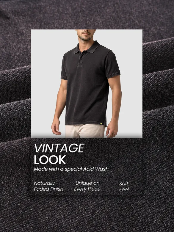 Black Acid Wash Polo T-shirt