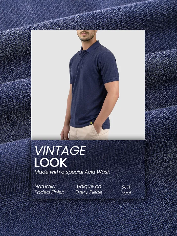 Denim Blue Acid Wash Polo T-shirt