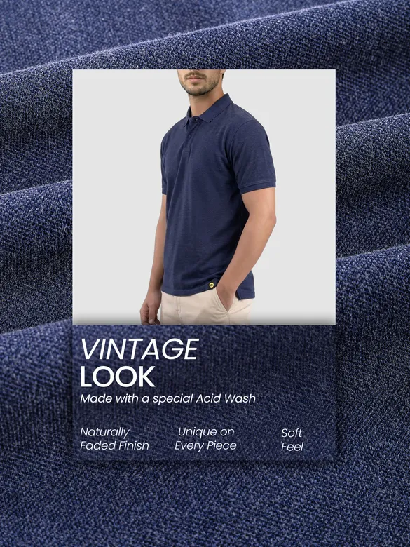 Denim Blue Acid Wash Polo T-shirt