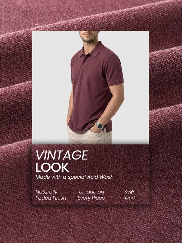 Maroon Acid Wash Polo T-shirt
