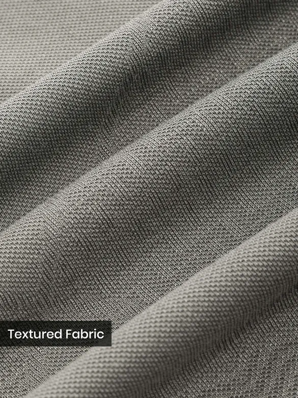 Silver fox Grey Geometric Jacquard Textured Zipper Polo T-Shirt