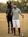 Silver fox Grey Geometric Jacquard Textured Zipper Polo T-Shirt
