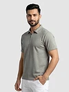 Silver fox Grey Geometric Jacquard Textured Zipper Polo T-Shirt