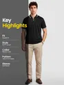 Black Texture Knit Zipper Polo T-shirt