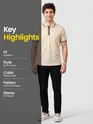 Cream Texture Knit Zipper Polo T-shirt