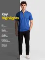 Royal Blue Texture Knit Zipper Polo T-shirt