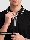 Black Texture Knit Zipper Polo T-shirt