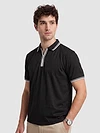 Black Texture Knit Zipper Polo T-shirt
