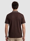 Brown Texture Knit Zipper Polo T-shirt
