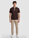 Brown Texture Knit Zipper Polo T-shirt