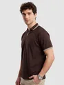 Brown Texture Knit Zipper Polo T-shirt