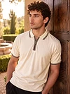 Cream Texture Knit Zipper Polo T-shirt