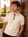 Cream Texture Knit Zipper Polo T-shirt