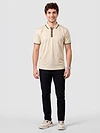 Cream Texture Knit Zipper Polo T-shirt
