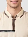 Cream Texture Knit Zipper Polo T-shirt