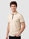Cream Texture Knit Zipper Polo T-shirt