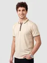 Cream Texture Knit Zipper Polo T-shirt