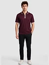 Wine Texture Knit Zipper Polo T-shirt