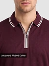 Wine Texture Knit Zipper Polo T-shirt