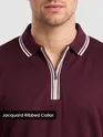 Wine Texture Knit Zipper Polo T-shirt