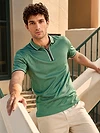 Sage Green Texture Knit Zipper Polo T-shirt