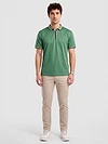 Sage Green Texture Knit Zipper Polo T-shirt