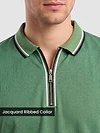Sage Green Texture Knit Zipper Polo T-shirt