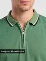 Sage Green Texture Knit Zipper Polo T-shirt