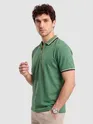 Sage Green Texture Knit Zipper Polo T-shirt